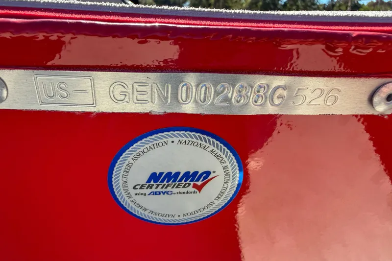 Slide: The Image of 2026 G3 Sportsman 1710 SE boat with NMMA certification and serial number plate. - 12