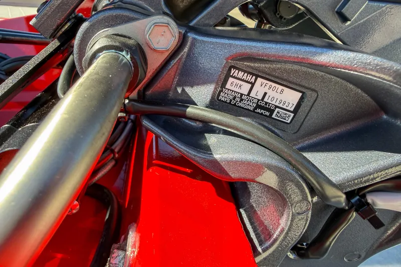 Slide: The Image of Close-up of Yamaha VF90LB engine on 2026 G3 Sportsman 1710 SE boat. - 13