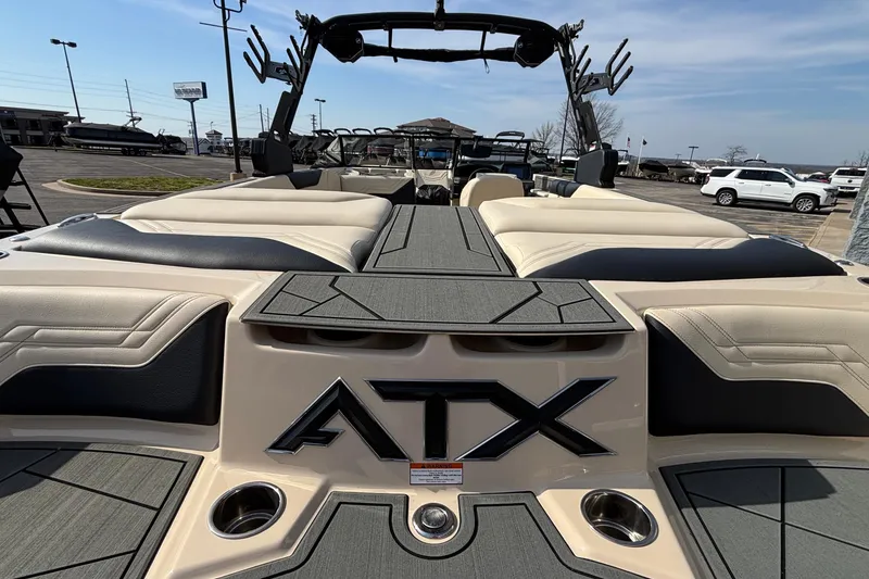 Slide: The Image of 2026 ATX Surf Boats 24 Type-S, luxury interior view, parked outdoors. - 12