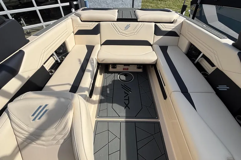 Slide: The Image of Interior of 2026 ATX Surf Boats 24 Type-S, featuring luxurious seating and modern design. - 14