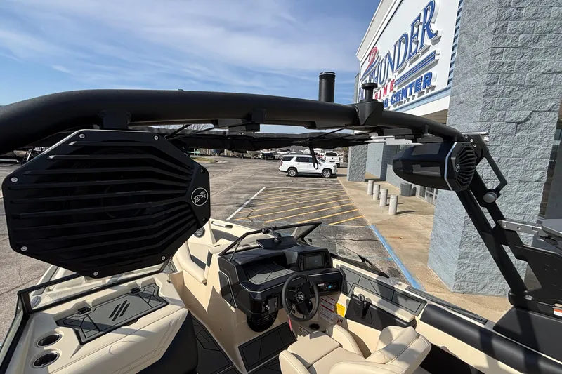 Slide: The Image of 2026 ATX Surf Boats 24 Type-S interior with advanced audio system and sleek design. - 45