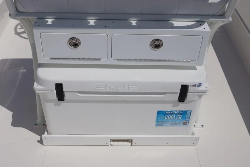 Slide: The Image of Engel cooler on 2026 Skeeter SX241 boat with storage drawers. - 12