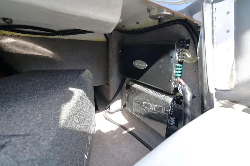 Slide: The Image of Audio equipment installed in a 2012 MB B-52 23 Widebody boat interior. - 17