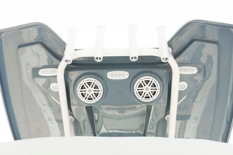 Slide: The Image of 2026 Tidewater 2300 Carolina Bay boat speakers and rod holders, rear view. - 22