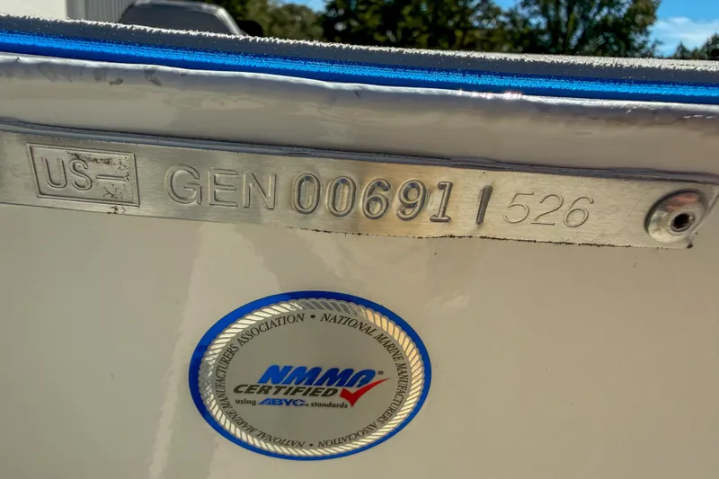 Slide: The Image of 2026 G3 Sportsman 1810 SE boat with US serial number and NMMA certification label. - 12