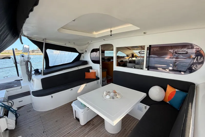 Slide: The Image of Spacious interior of 2009 Nautitech 47 catamaran with comfortable seating and modern decor. - 38