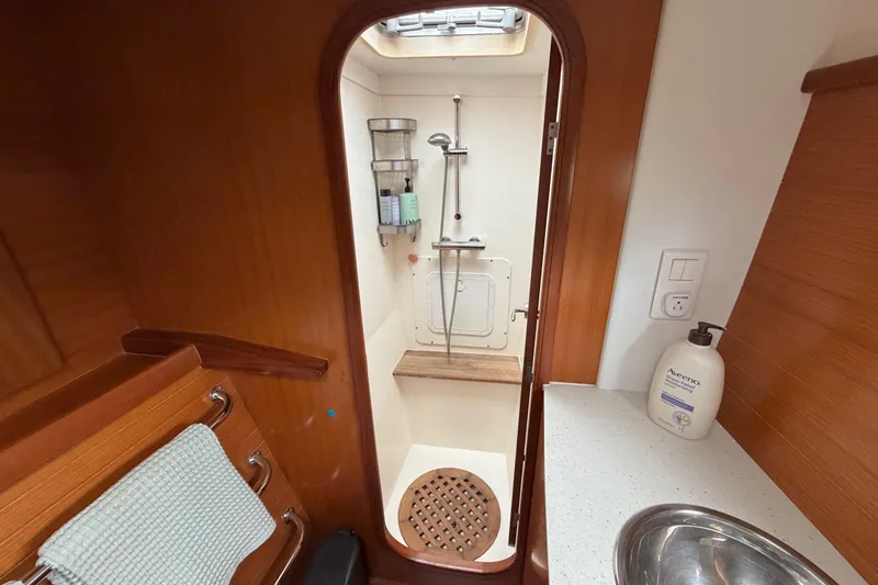 Slide: The Image of Interior of 2009 Nautitech 47 yacht bathroom with shower and sink. - 63