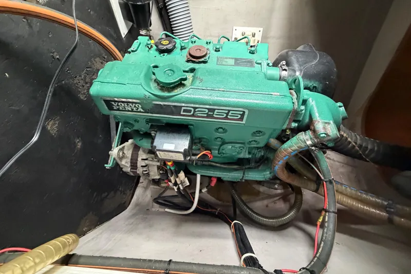 Slide: The Image of Volvo Penta D2-55 engine in a 2009 Nautitech 47 catamaran, showcasing marine engineering. - 90