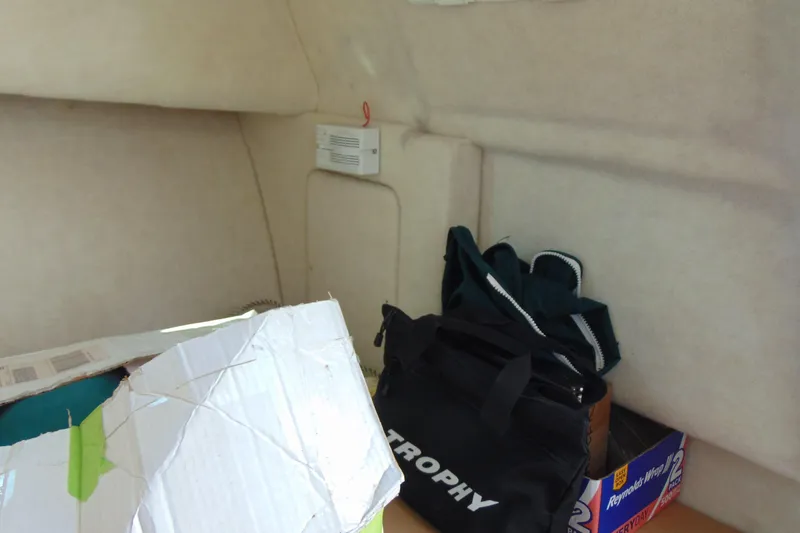 Slide: The Image of Interior of a 2009 Trophy 1902 Walkaround boat with storage items. - 21