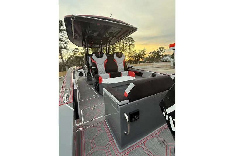 Slide: The Image of Interior view of 2026 Statement 350 Open boat with modern seating and sleek design. - 3