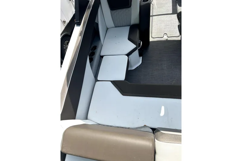 Slide: The Image of Interior seating of a 2020 Scarab 255 ID boat, featuring modern design and upholstery. - 19