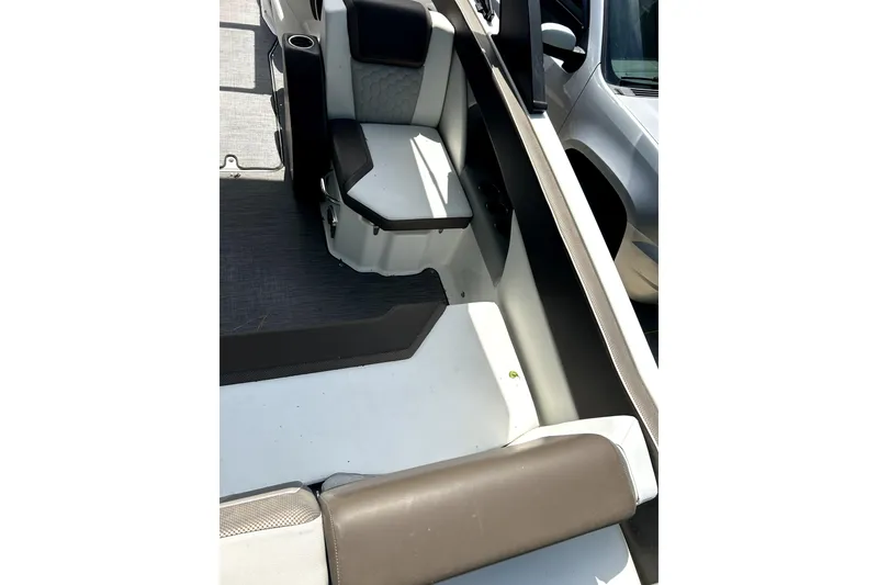 Slide: The Image of Interior seating of a 2020 Scarab 255 ID boat, featuring modern design and upholstery. - 22