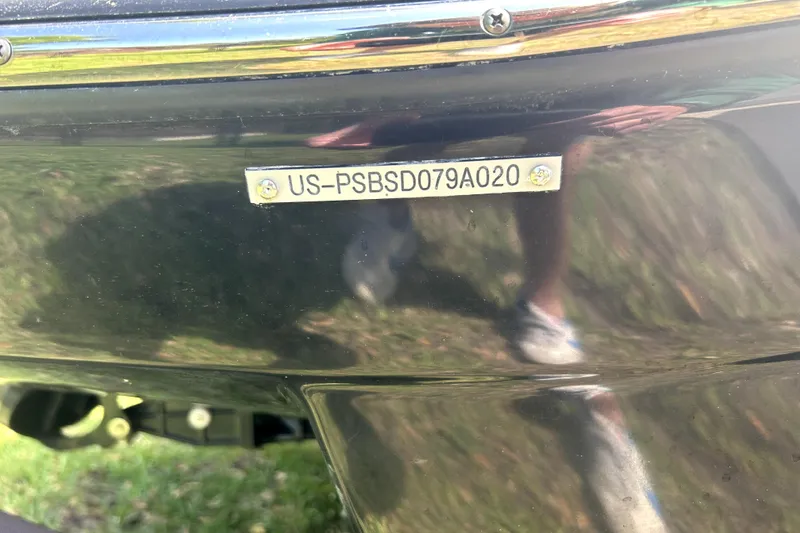 Slide: The Image of 2020 Scarab 255 ID boat hull with visible identification number plate. - 37