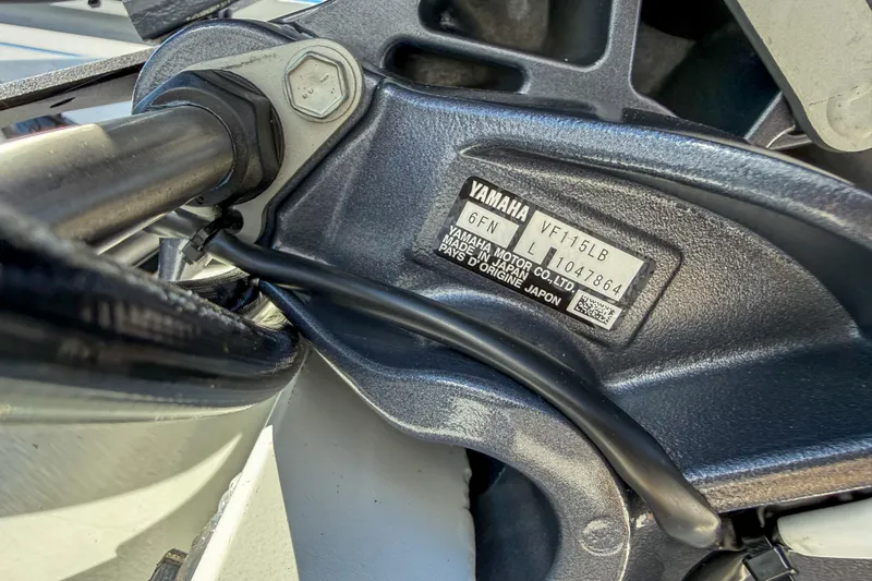 The Image of Close-up of Yamaha motor label on 2026 G3 Sportsman 1810 boat. - 1