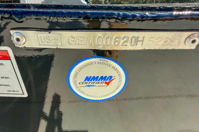 Slide: The Image of Hull identification number on 2026 G3 Sportsman 1810 boat with NMMA certification sticker. - 13