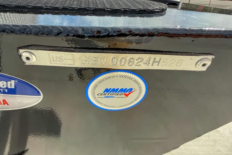 Slide: The Image of 2026 G3 Sportsman 1710 boat identification plate with NMMA certification sticker. - 12