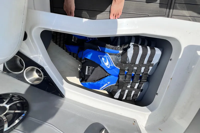 Slide: The Image of Storage compartment in 2015 Monterey 268SS Super Sport with life jackets. - 39