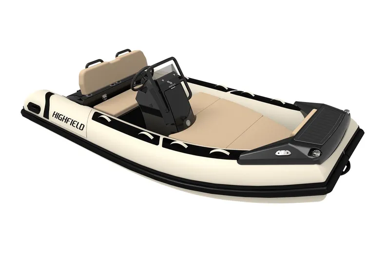The Image of Manufacturer Provided Image: 2025 Highfield Sport 360 inflatable boat with beige seating and black console. - 0