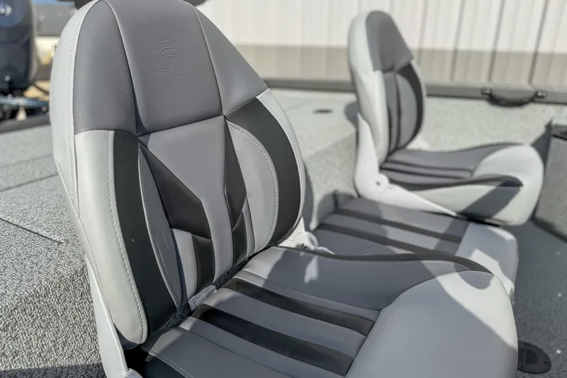 Slide: The Image of 2026 G3 Sportsman 1610 boat seats, featuring sleek black and gray design. - 7