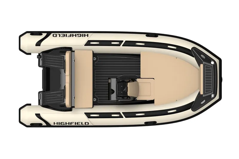Slide: The Image of Manufacturer Provided Image: 2025 Highfield Sport 420 boat, top view, beige and black design. - 3