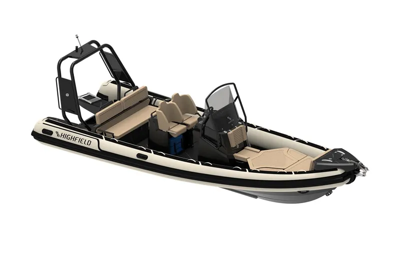 Slide: The Image of Manufacturer Provided Image: 2025 Highfield Sport 700 boat, sleek design, beige and black color scheme. - 3