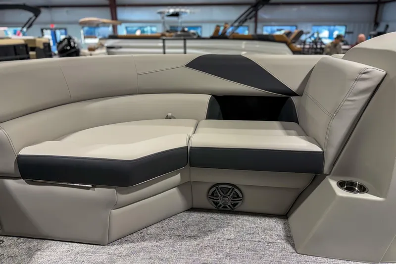 Slide: The Image of Luxurious seating in the 2025 Trifecta 22UL LE pontoon boat, featuring modern design and comfort. - 5