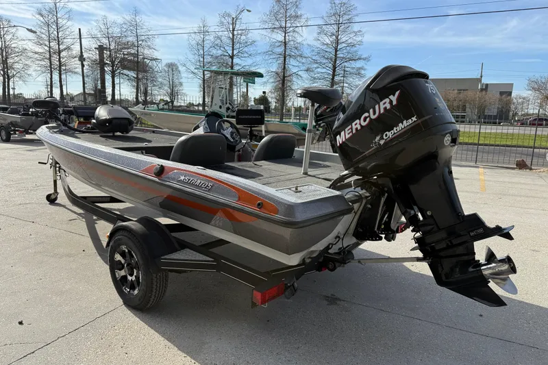 Slide: The Image of 2013 Stratos 176 VLO boat with Mercury OptiMax engine on trailer. - 4
