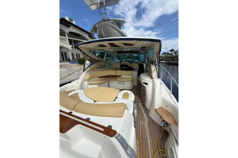 Slide: The Image of 2009 Cranchi Mediterranee 43 yacht with spacious deck and luxurious seating. - 23