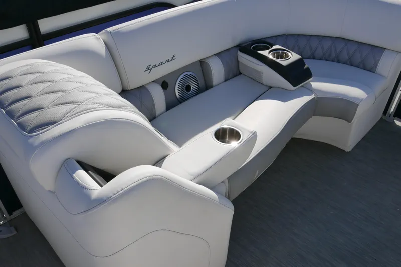 Slide: The Image of Luxurious seating on 2022 Bennington 23 RCW boat with cup holders and speaker. - 9