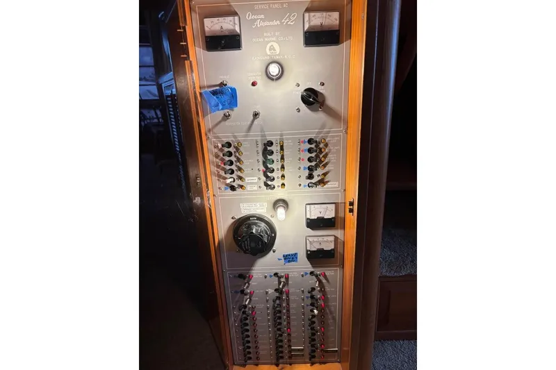 Slide: The Image of Electrical panel of a 1990 Ocean Alexander 420 Sport Sedan yacht. - 14