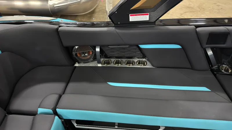 Slide: The Image of Interior of 2022 MasterCraft X22 with modern seating and speakers. - 9