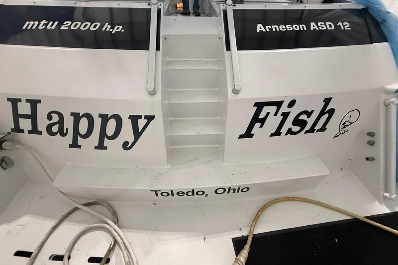 Slide: The Image of Stern of Diaship 53 boat "Happy Fish" with Toledo, Ohio inscription. - 62