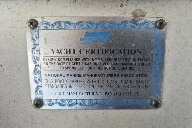 Slide: The Image of Yacht certification plaque for 2006 Century 2900 Center Console, NMMA compliance. - 11
