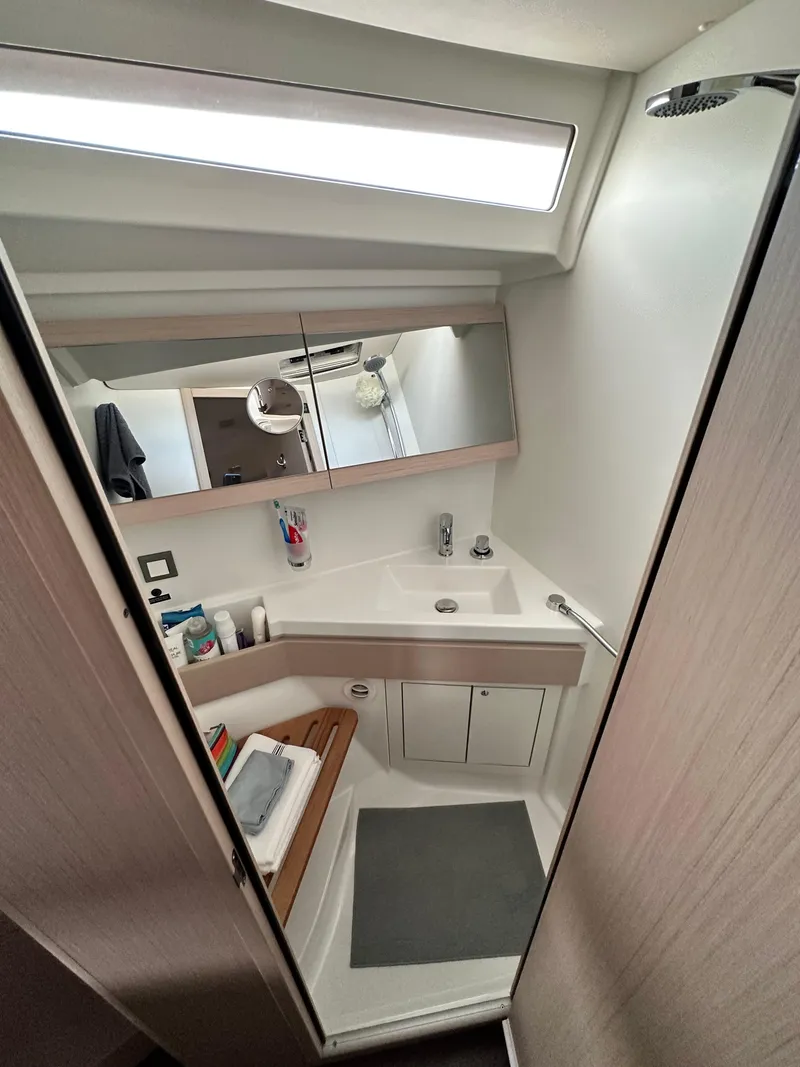 Slide: The Image of Modern bathroom in 2023 Beneteau Oceanis 46.1 yacht, featuring sleek design and amenities. - 40