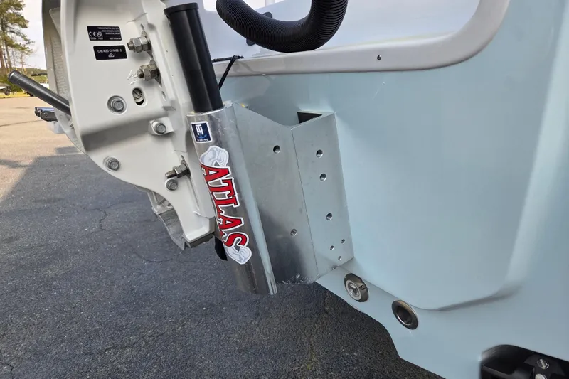 Slide: The Image of Close-up of 2026 Sportsman Masters 247OE Bay Boat's Atlas jack plate. - 14