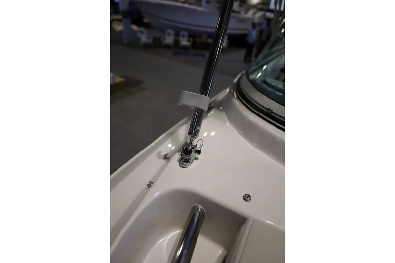 Slide: The Image of Close-up of 2026 Sailfish 236 DC boat's railing and hardware details. - 21
