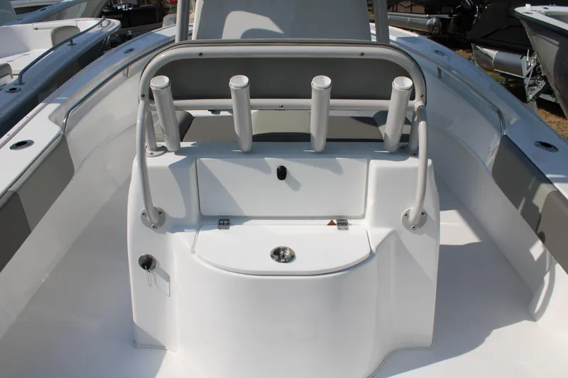 Slide: The Image of Interior view of 2026 Cape Horn 24 XS boat with fishing rod holders. - 8