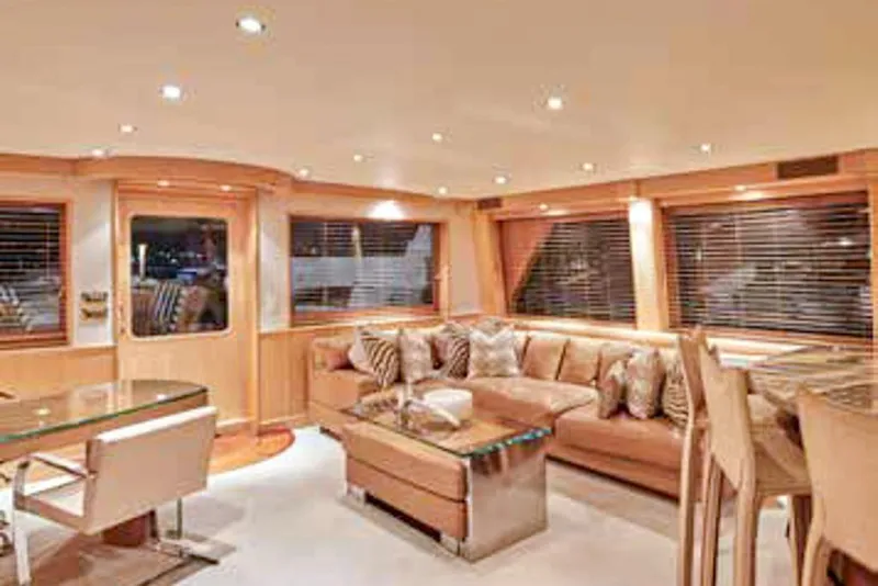 Slide: The Image of Luxurious Crescent Custom Yachts bedroom, 2000 model, featuring elegant wood finishes and cozy decor. - 12