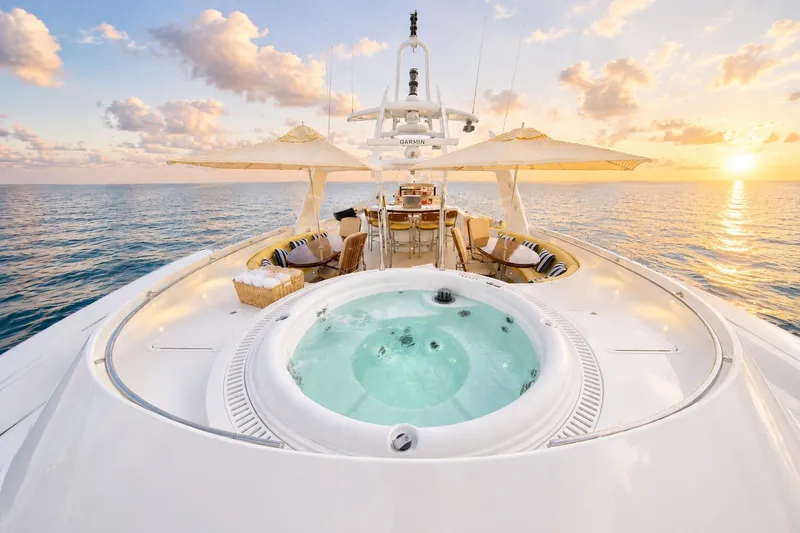 Slide: The Image of Luxurious Crescent Custom Yacht with jacuzzi at sunset, 2000 model, ocean view. - 46