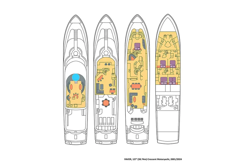 Slide: The Image of Deck layout of 2001 Crescent Custom Yachts, showcasing detailed interior design. - 76