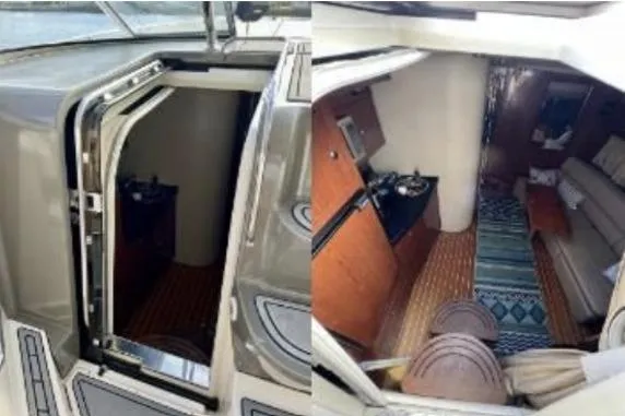 Slide: The Image of 2007 Regal Commodore 3760 IB yacht interior with kitchenette and seating area. - 16