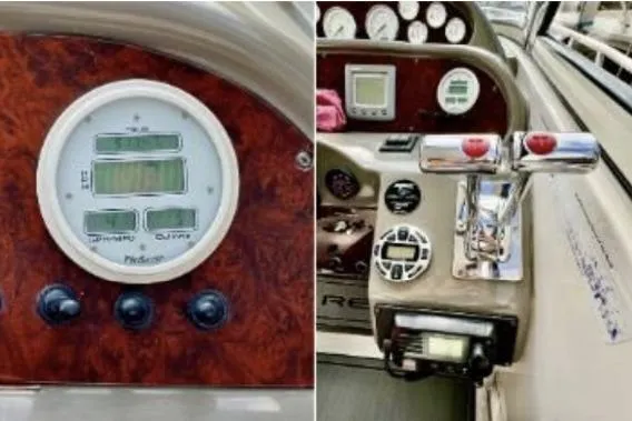 Slide: The Image of 2007 Regal Commodore 3760 IB dashboard with gauges and controls, featuring wood paneling. - 7