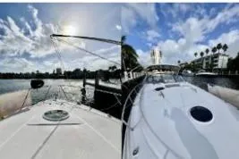 Slide: The Image of 2007 Regal Commodore 3760 IB yacht docked under a bright, partly cloudy sky. - 8