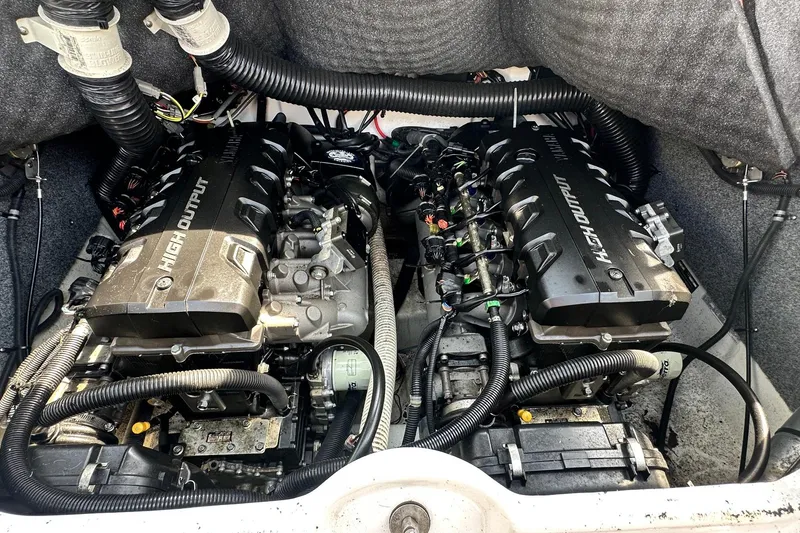 Slide: The Image of 2016 Yamaha 242 Limited S engine compartment with dual high-output engines. - 12