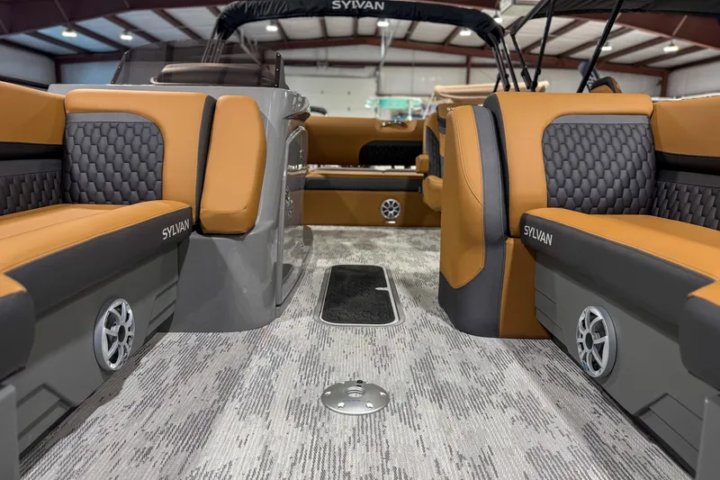 Slide: The Image of Luxurious interior of 2026 Sylvan L3 ULZ pontoon boat with stylish seating and modern design. - 8