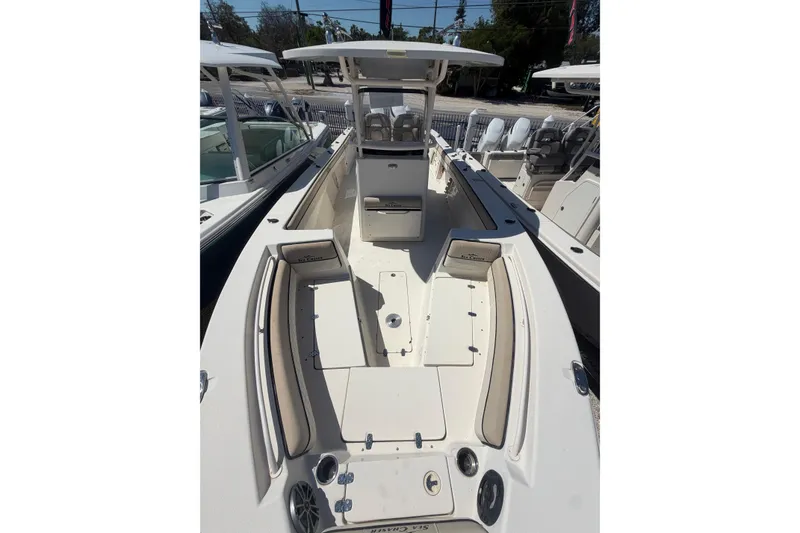Slide: The Image of 2021 Sea Chaser 30 HFC CC boat with spacious deck and seating. - 17