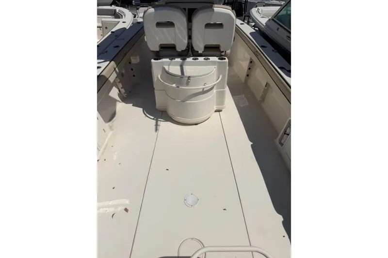 Slide: The Image of 2021 Sea Chaser 30 HFC CC boat interior with seating and storage compartments. - 5