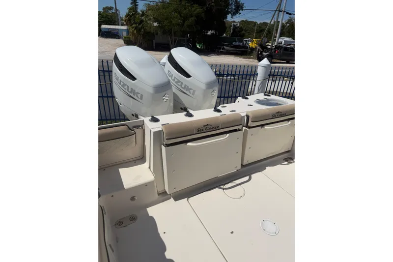 Slide: The Image of 2021 Sea Chaser 30 HFC CC boat with dual Suzuki outboard engines. - 6