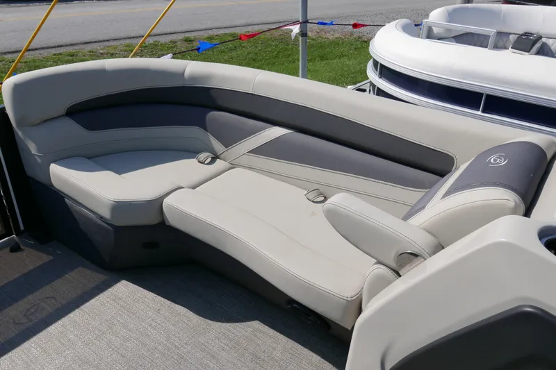 Slide: The Image of 2023 Barletta Cabrio 22UC boat interior with luxurious seating and modern design. - 6