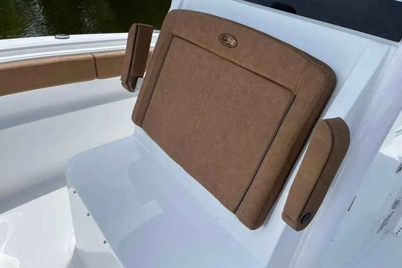 Slide: The Image of 2022 Sea Hunt Gamefish 30 Forward Seating with brown cushioned seat detail. - 5